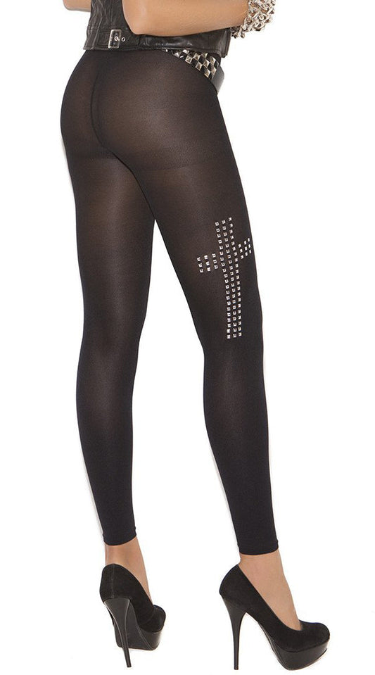 Seductive Shadows: Black Leggings with Silver Temptations