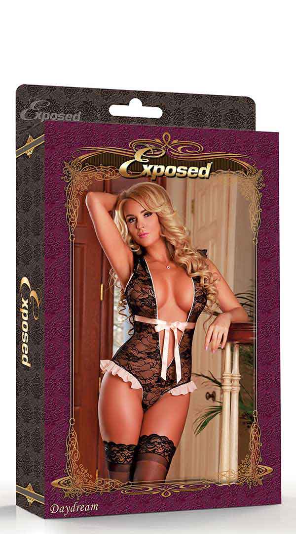 Whispers of Desire: Black Lace Temptation Bodysuit
