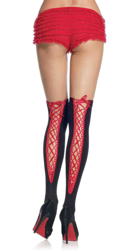 Lustful Embrace: Satin Lace-Up Thigh Highs