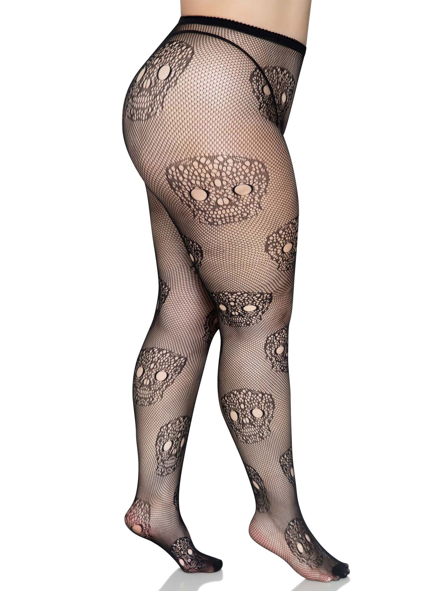 Whispers of Desire: Lace Skull Fishnet Enchantment