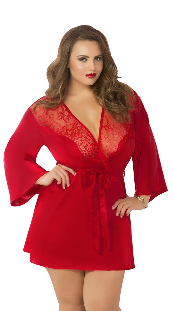 Whispers of Satin: Lace-Trimmed Temptation Robe