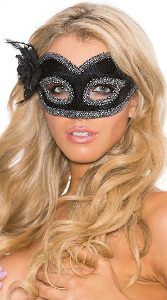 Veil of Desire: Black Velvet Mask with Silver Whispers