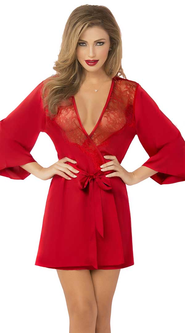Whispers of Satin: Lace-Trimmed Temptation Robe