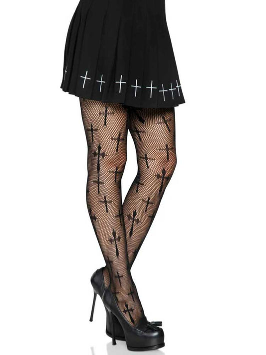 Divine Temptation: Cross Net Tights in Black