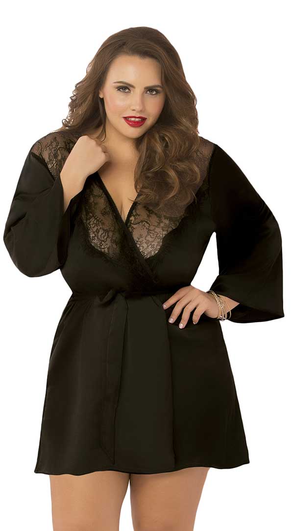 Whispers of Satin: Lace-Trimmed Temptation Robe