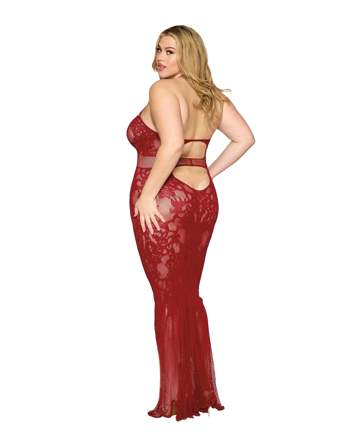 Red Temptation: Curvy Bodystocking Gown of Desire