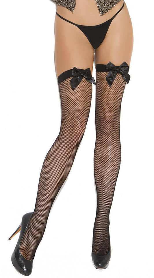 Enticing Black Fishnet Thighs, Satin Bow Temptation