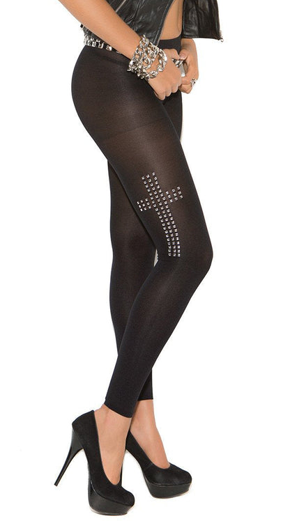 Seductive Shadows: Black Leggings with Silver Temptations