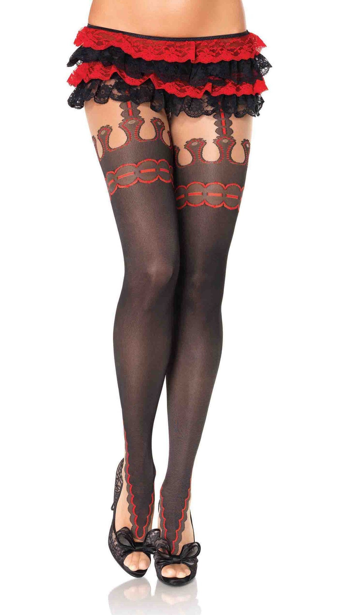 Seductive Sheer Temptation with Faux Garter Embrace