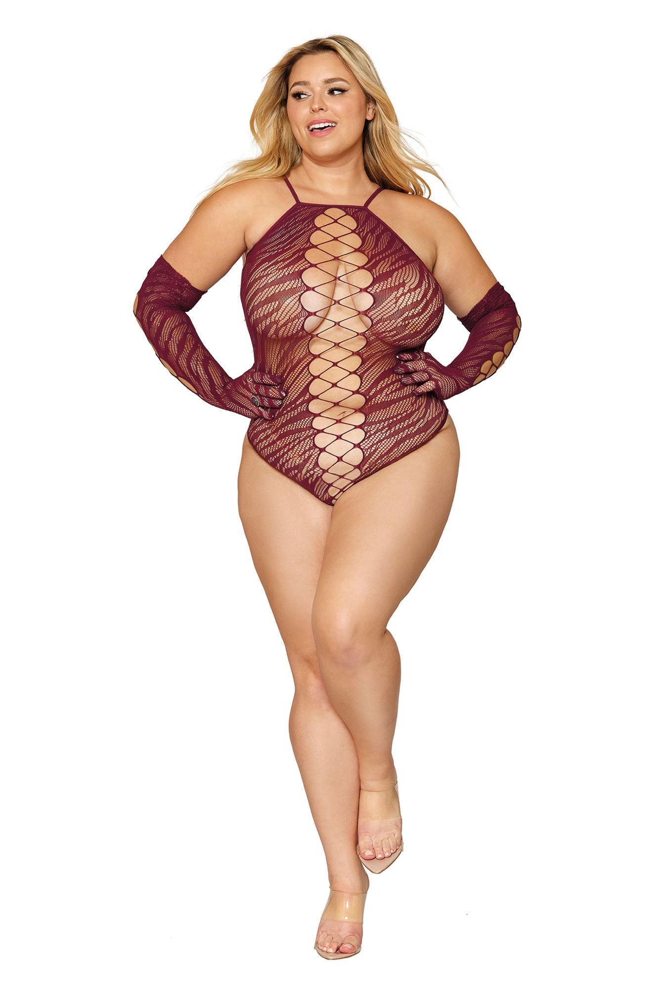 Wild Desire Zebra Fishnet Teddy & Glove Set