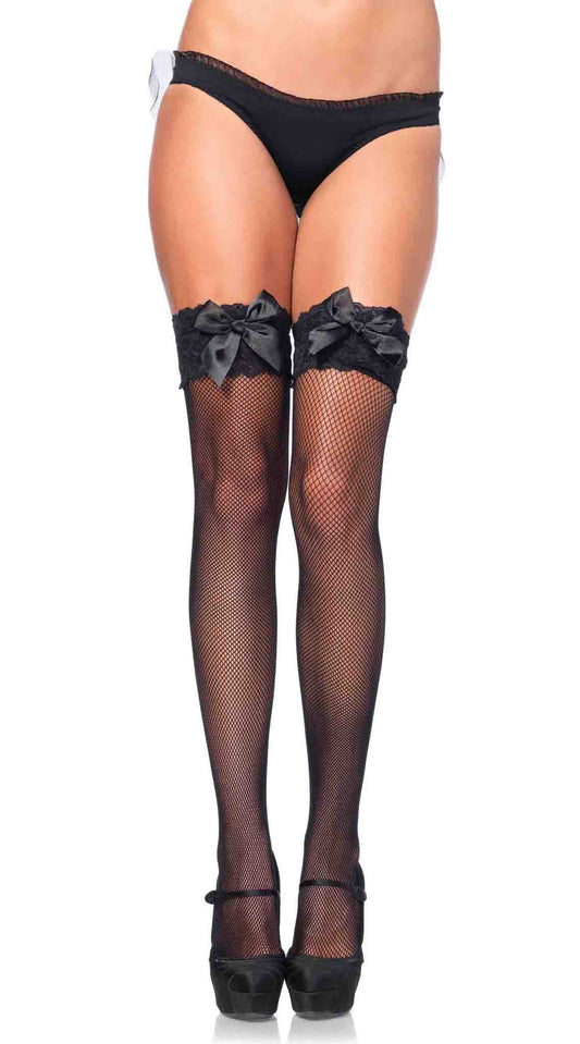 Enticing Allure: Satin Bow Fishnet Temptation