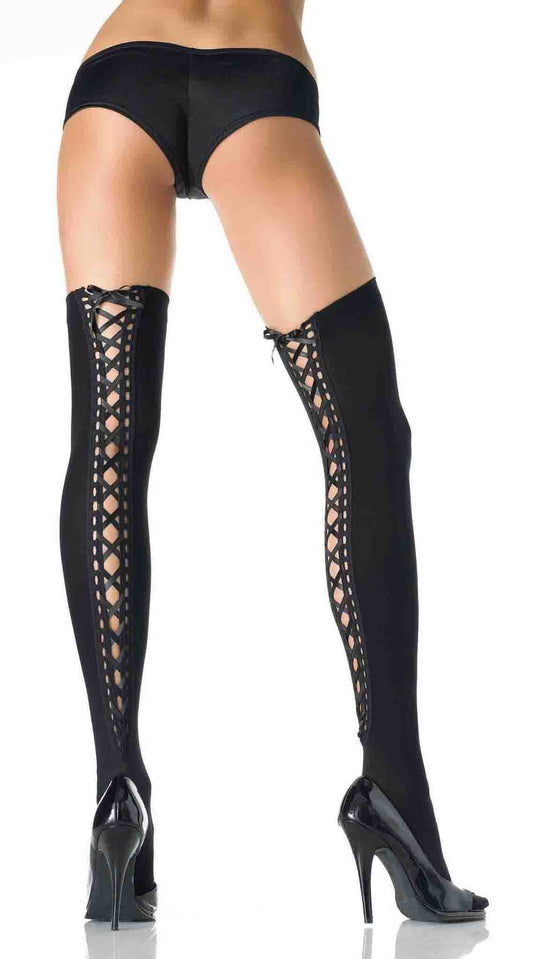 Lustful Embrace: Satin Lace-Up Thigh Highs