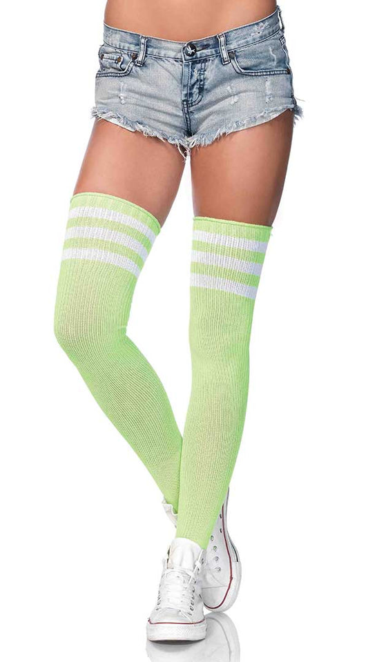 Neon Temptation: Striped Thigh Highs That Entice