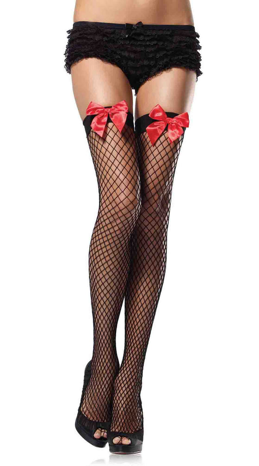 Enticing Net Thighs with Satin Seduction