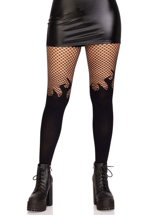 Ignite Your Desire in Black Flame Tights