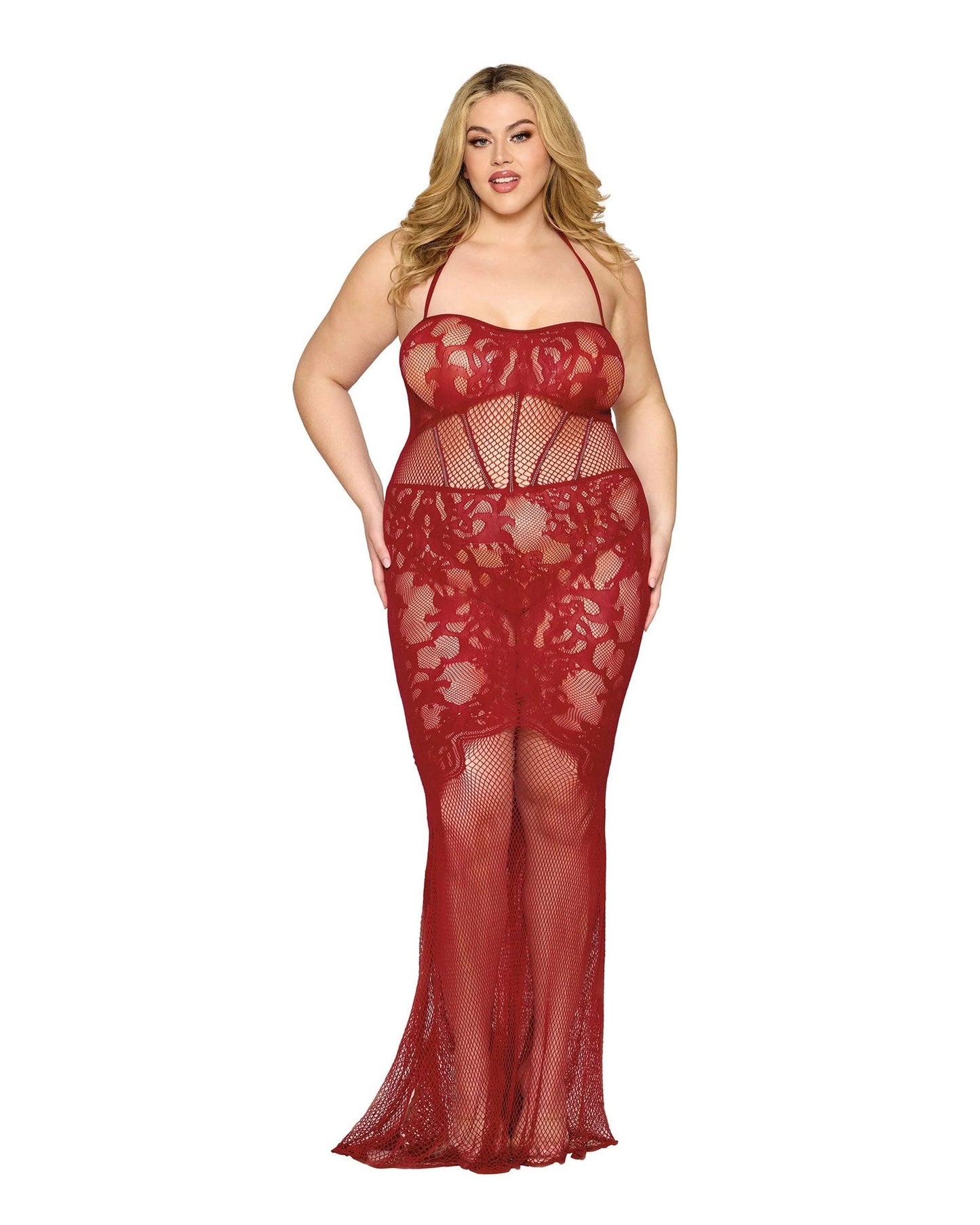 Red Temptation: Curvy Bodystocking Gown of Desire