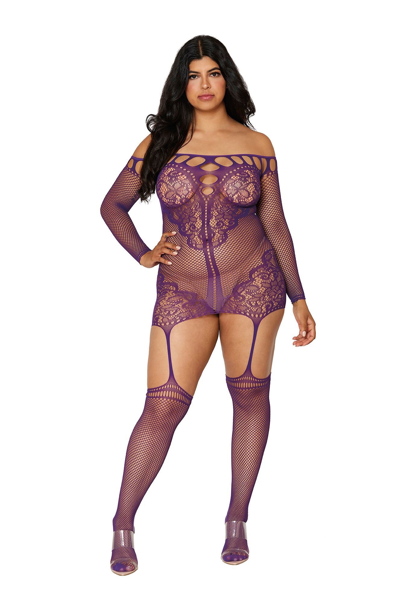 Enticing Embrace: Fishnet Temptation Garter Dress