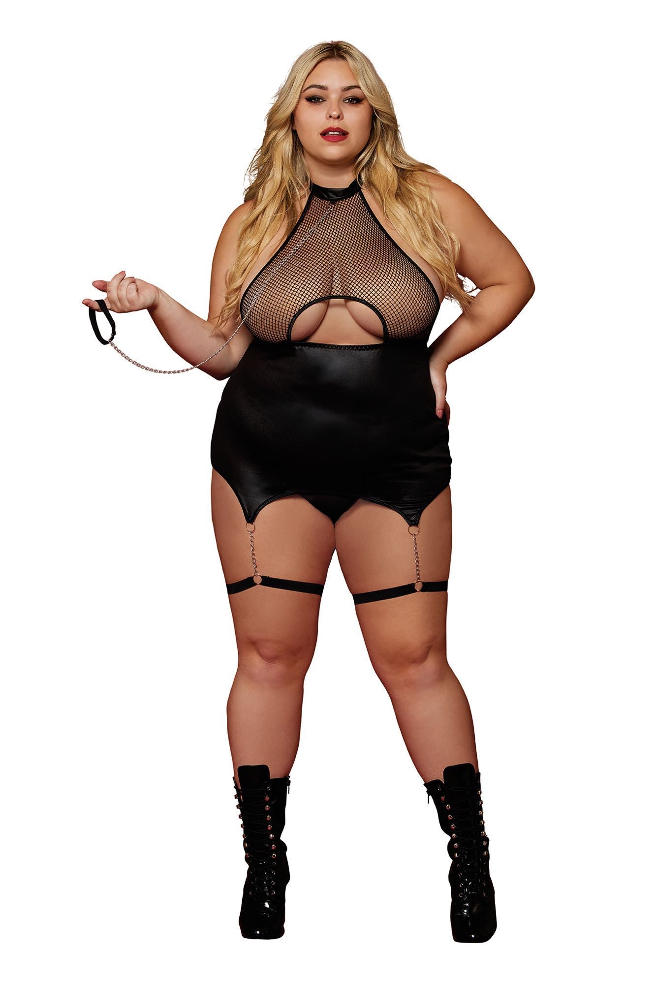 Unleash Your Desires: Black Garter Slip & Leash