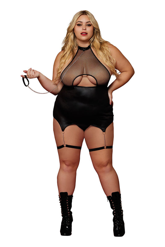 Unleash Your Desires: Black Garter Slip & Leash