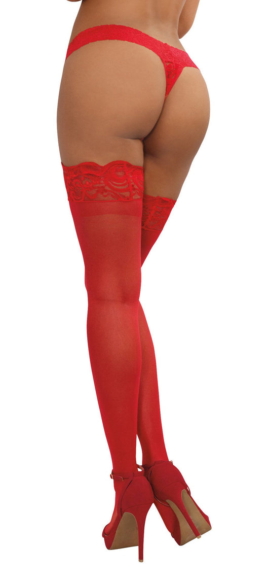 Red Temptation: Lace-Top Thigh High Seduction