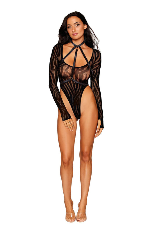 Enticing Embrace: Black Teddy & Harness Temptation