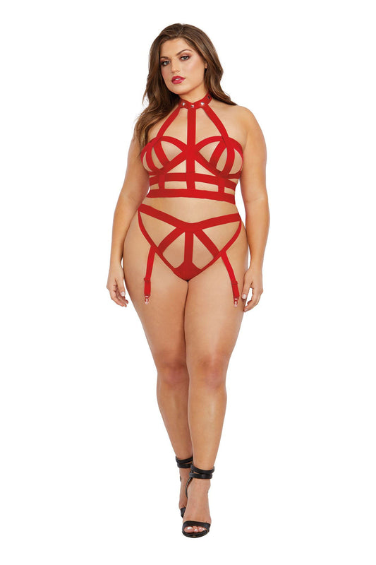Enticing Embrace: Strappy Bralette & Garter Set