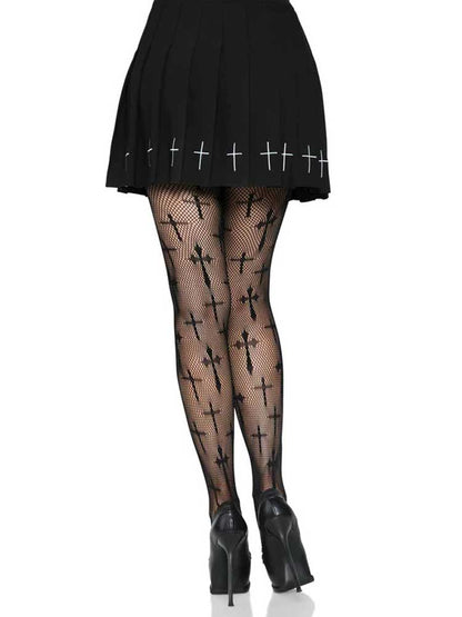 Divine Temptation: Cross Net Tights in Black