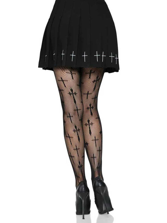 Divine Temptation: Cross Net Tights in Black