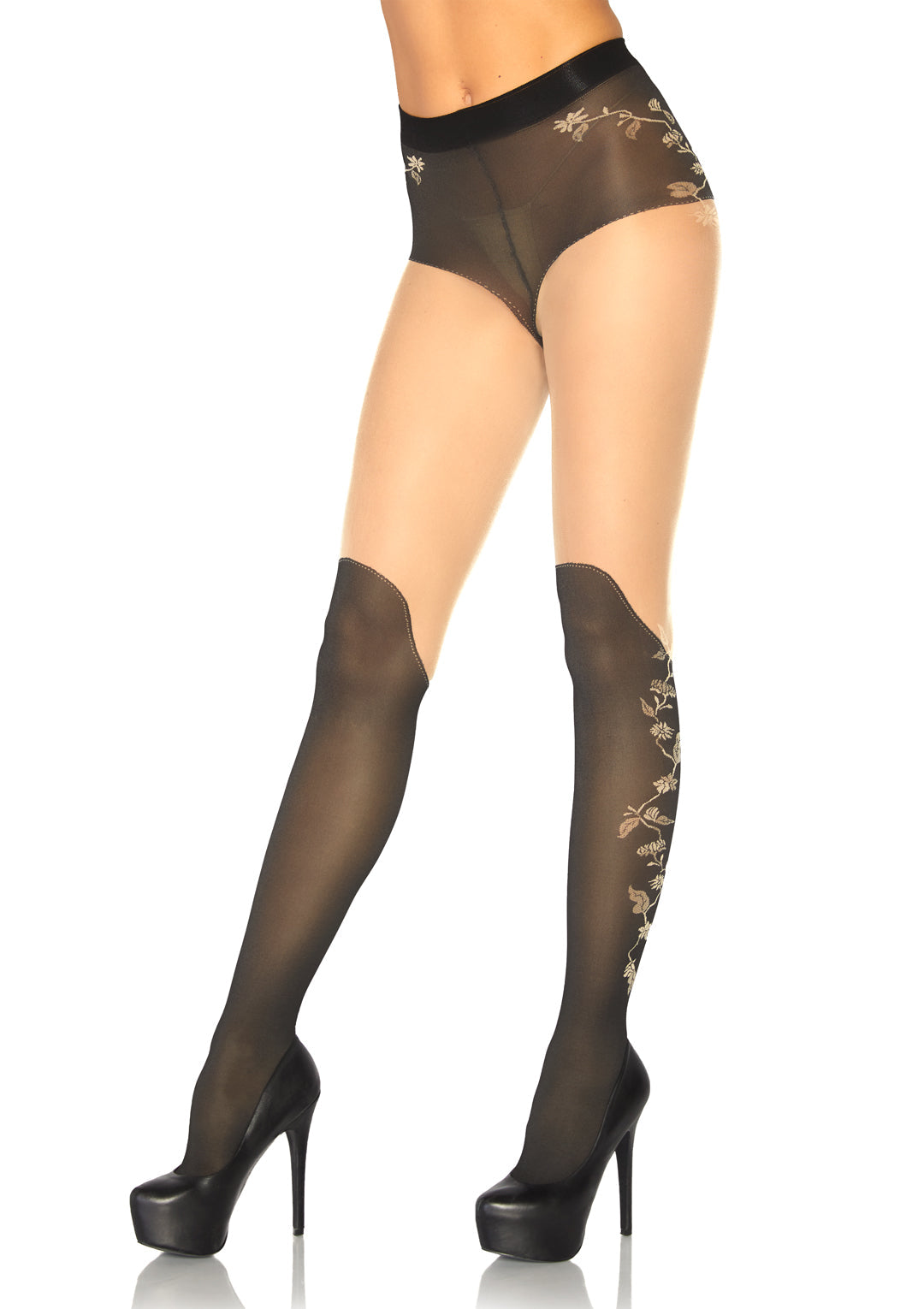 Kiss of Sheer: Floral Temptation Over-the-Knee Pantyhose