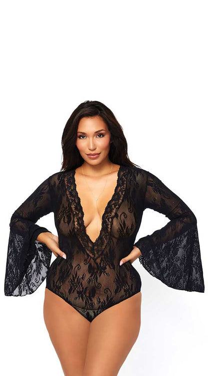 Whispers of Lace: Enchanting Bell Bodysuit for Queens