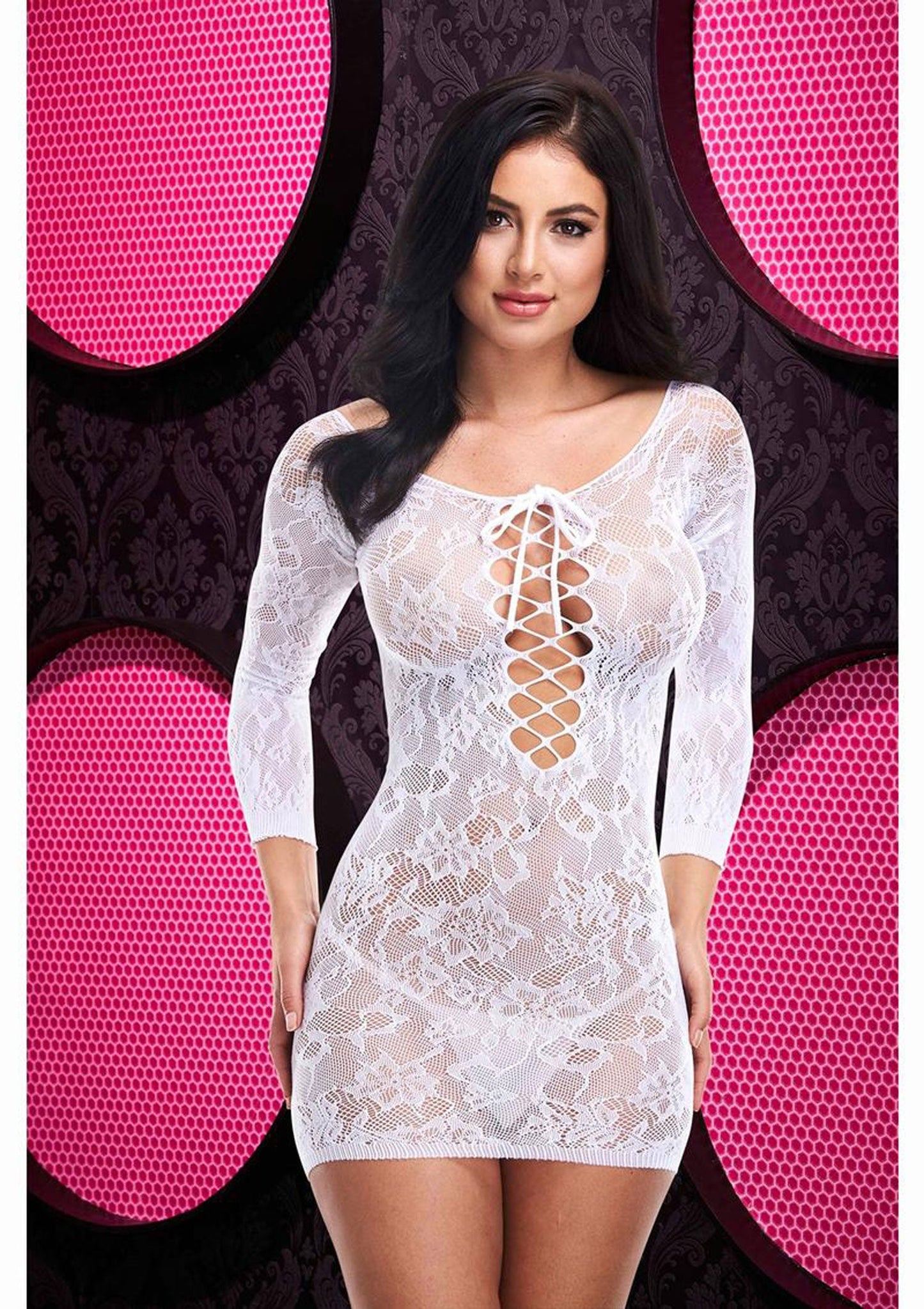 Whispers of Desire: Lace Mini Dress in White