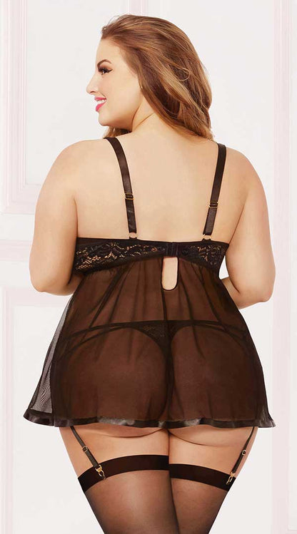 Whispers of Desire Babydoll Set in Midnight Black