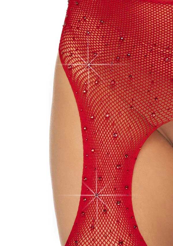 Red Hot Temptation: Dazzle in Rhinestone Fishnet