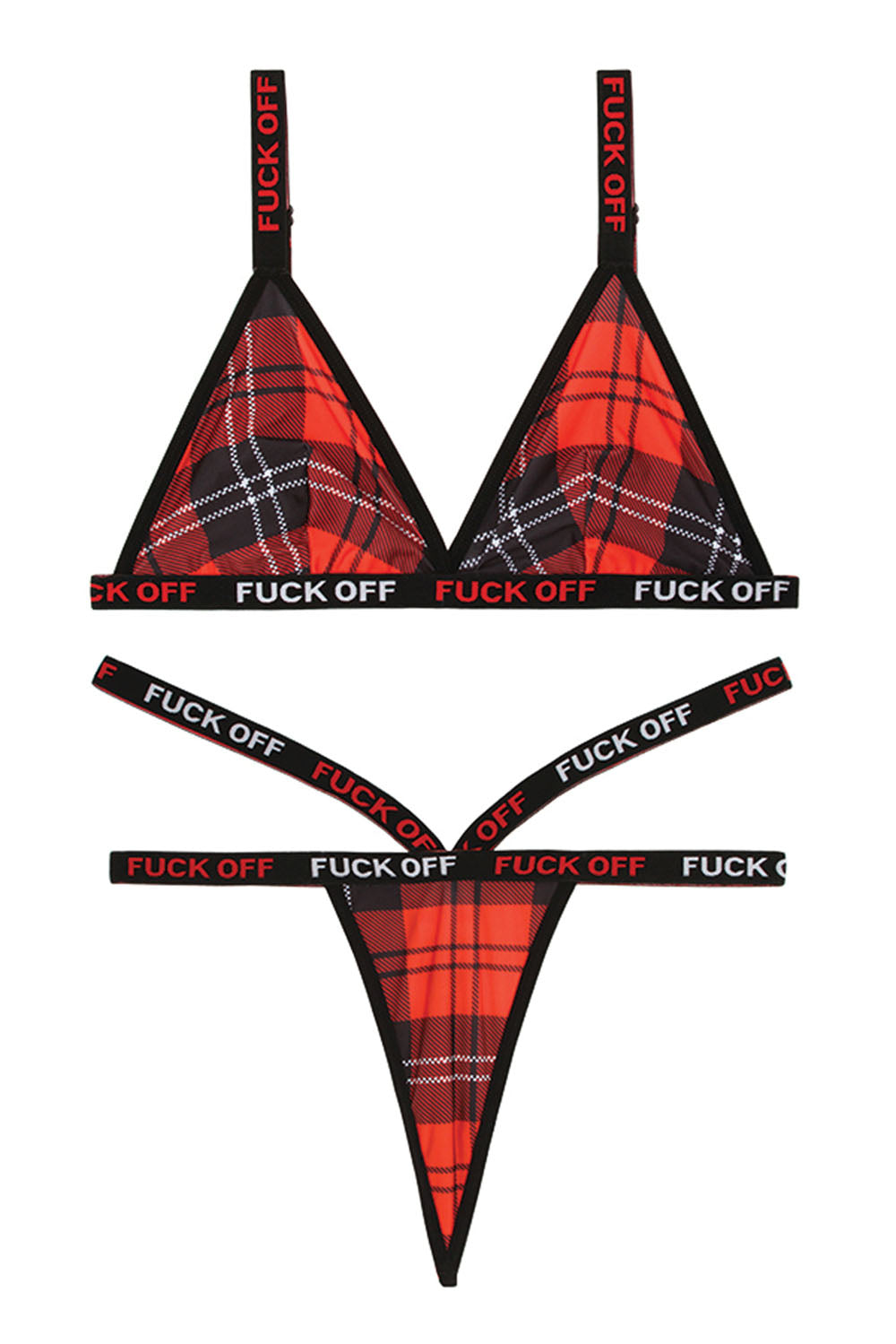 Temptation Unleashed: Plaid Bralette & Caged Thong