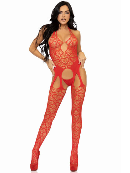 Entwine in Desire: Heart Net Suspender Bodystocking