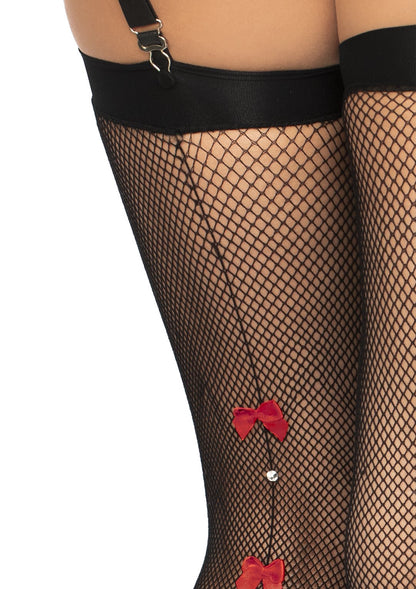 Enticing Allure: Red Bow Fishnet Temptation