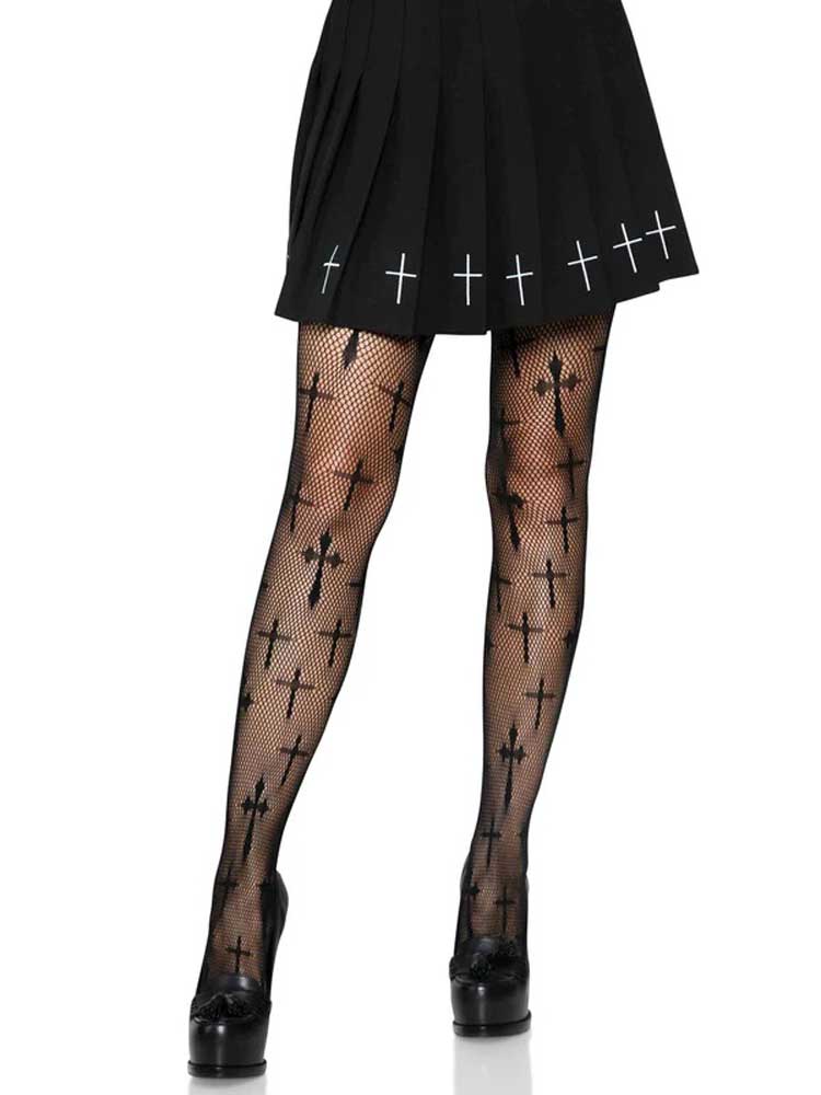 Divine Temptation: Cross Net Tights in Black