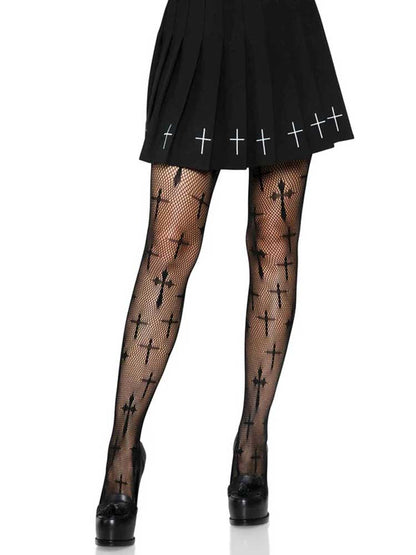 Divine Temptation: Cross Net Tights in Black