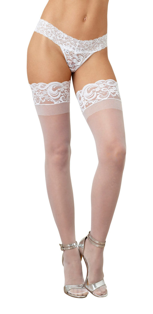 Lustful Allure: White Sheer Thigh High Temptation