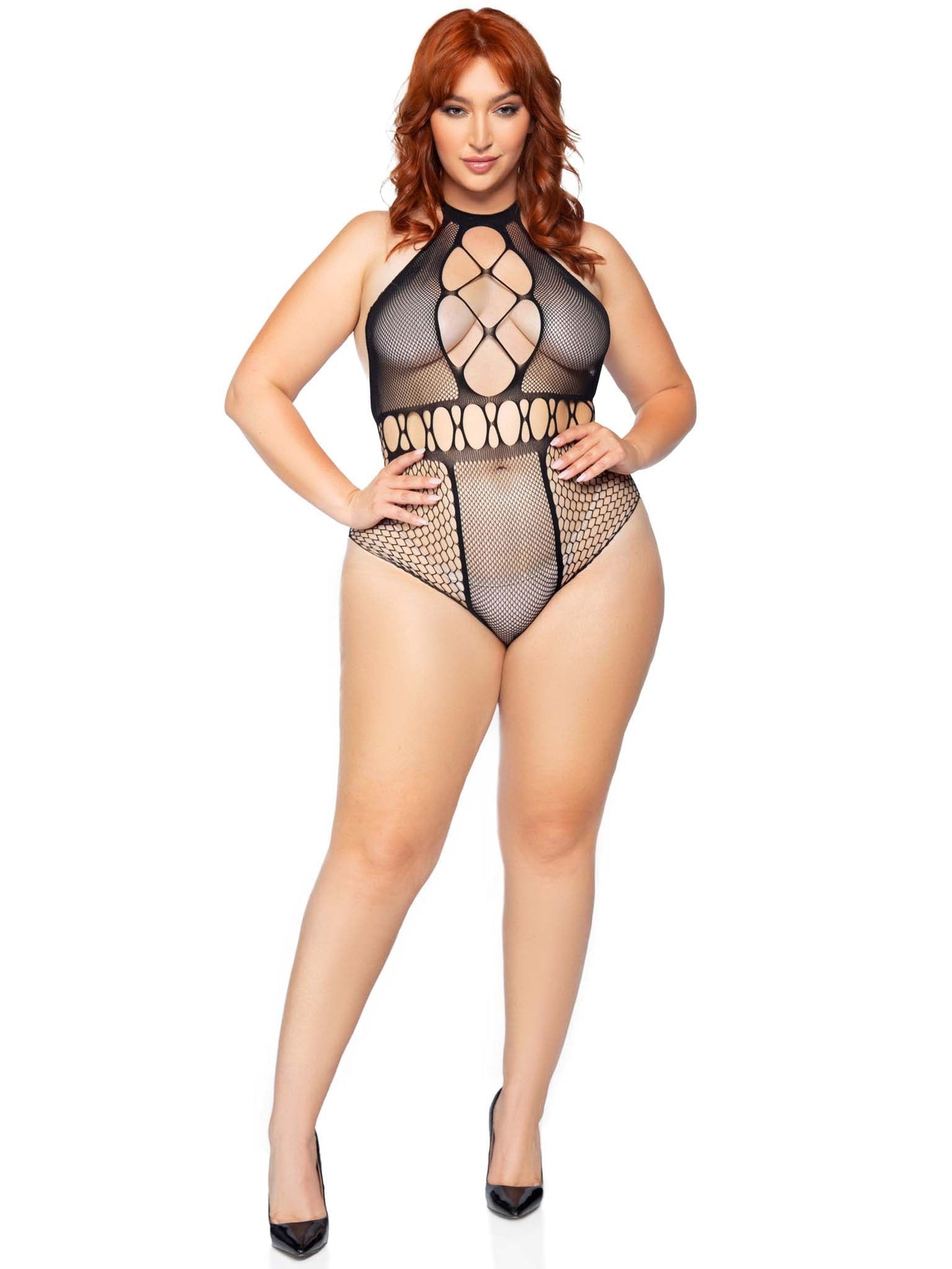 Enticing Net Temptation Bodysuit for Curvy Goddesses