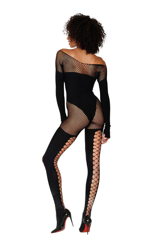 Enticing Shadows: Opaque Fishnet Temptation Teddy
