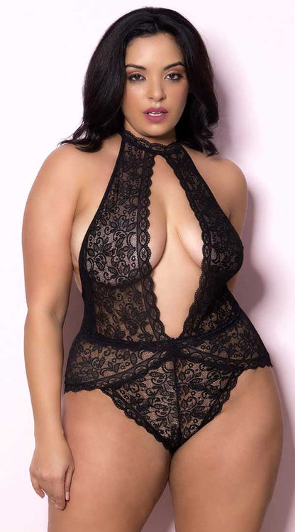Whispers of Desire: Lace Teddy in Champagne