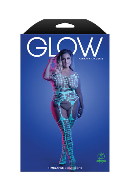 Moonlit Temptation Bodystocking in White/Blue Curvy