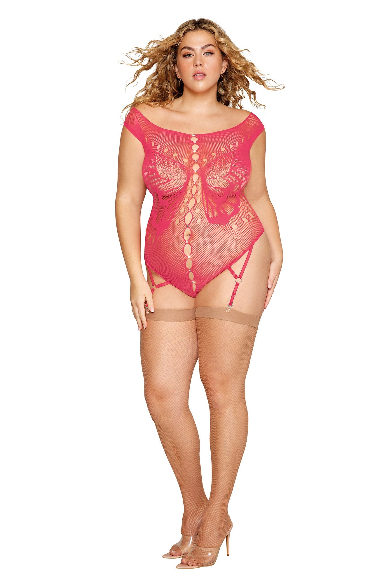 Temptation Unleashed: Watermelon Garter Teddy for Curves