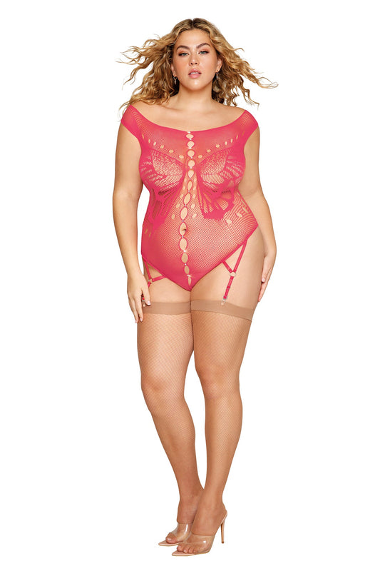 Temptation Unleashed: Watermelon Garter Teddy for Curves