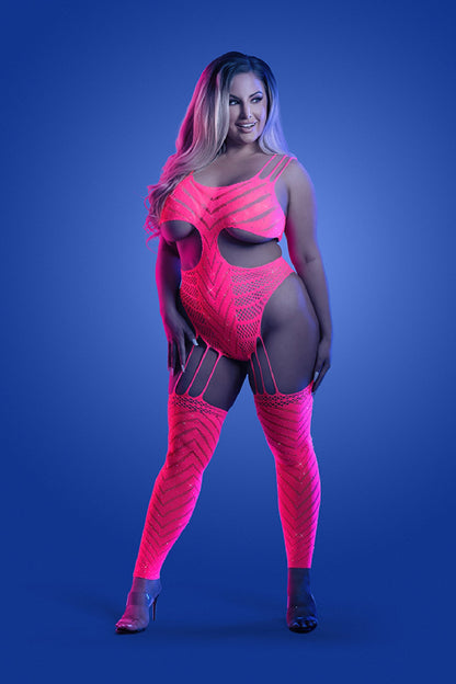 Neon Pink Temptation: Cutout Bodystocking of Desire