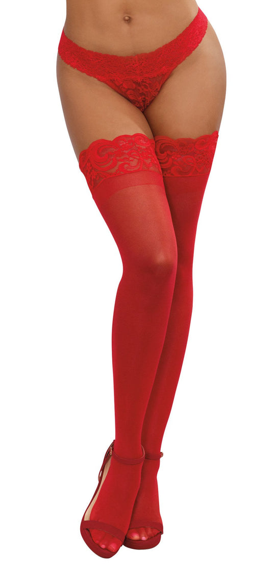 Red Temptation: Lace-Top Thigh High Seduction