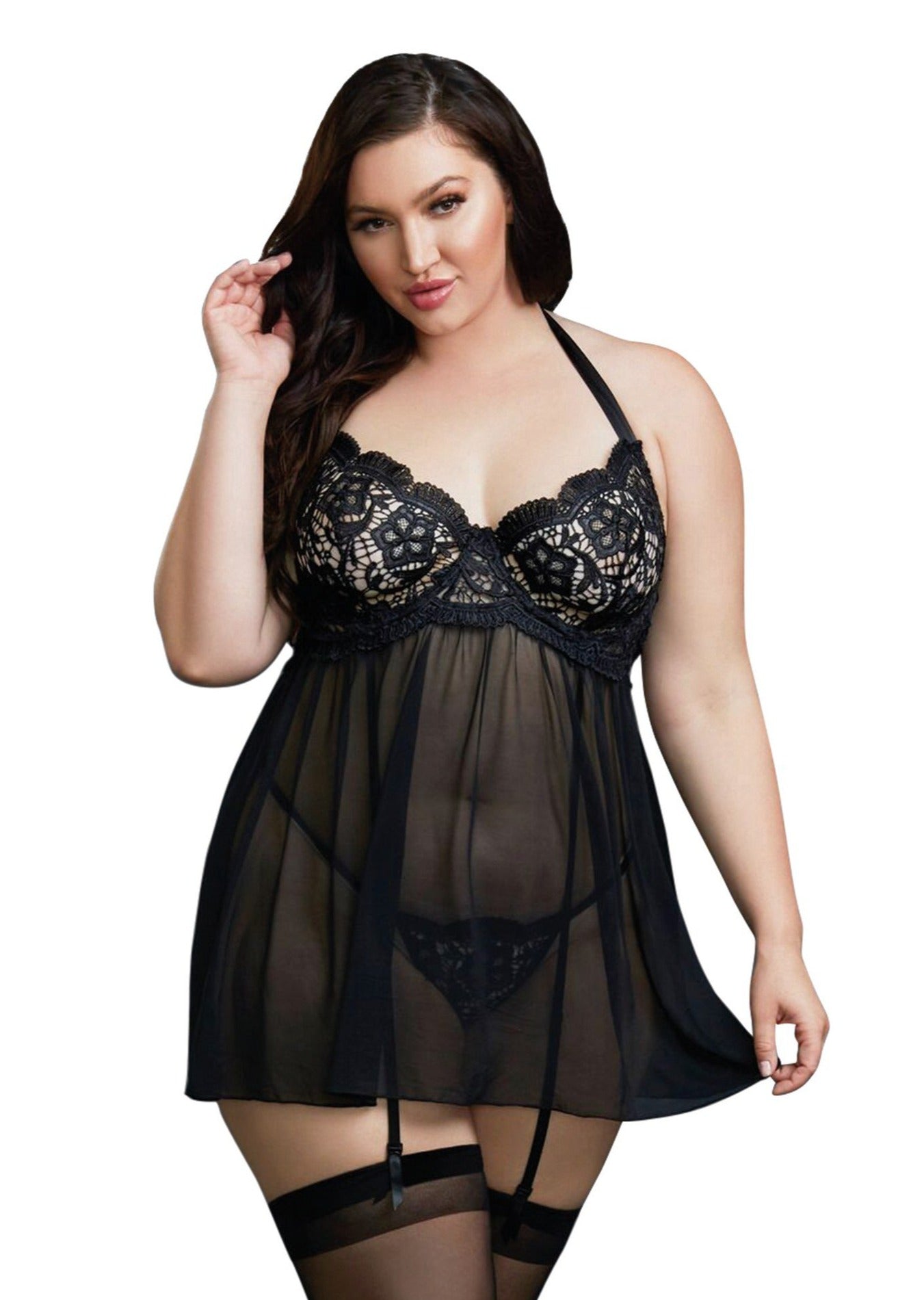 Midnight Temptress Babydoll and Thong in Black