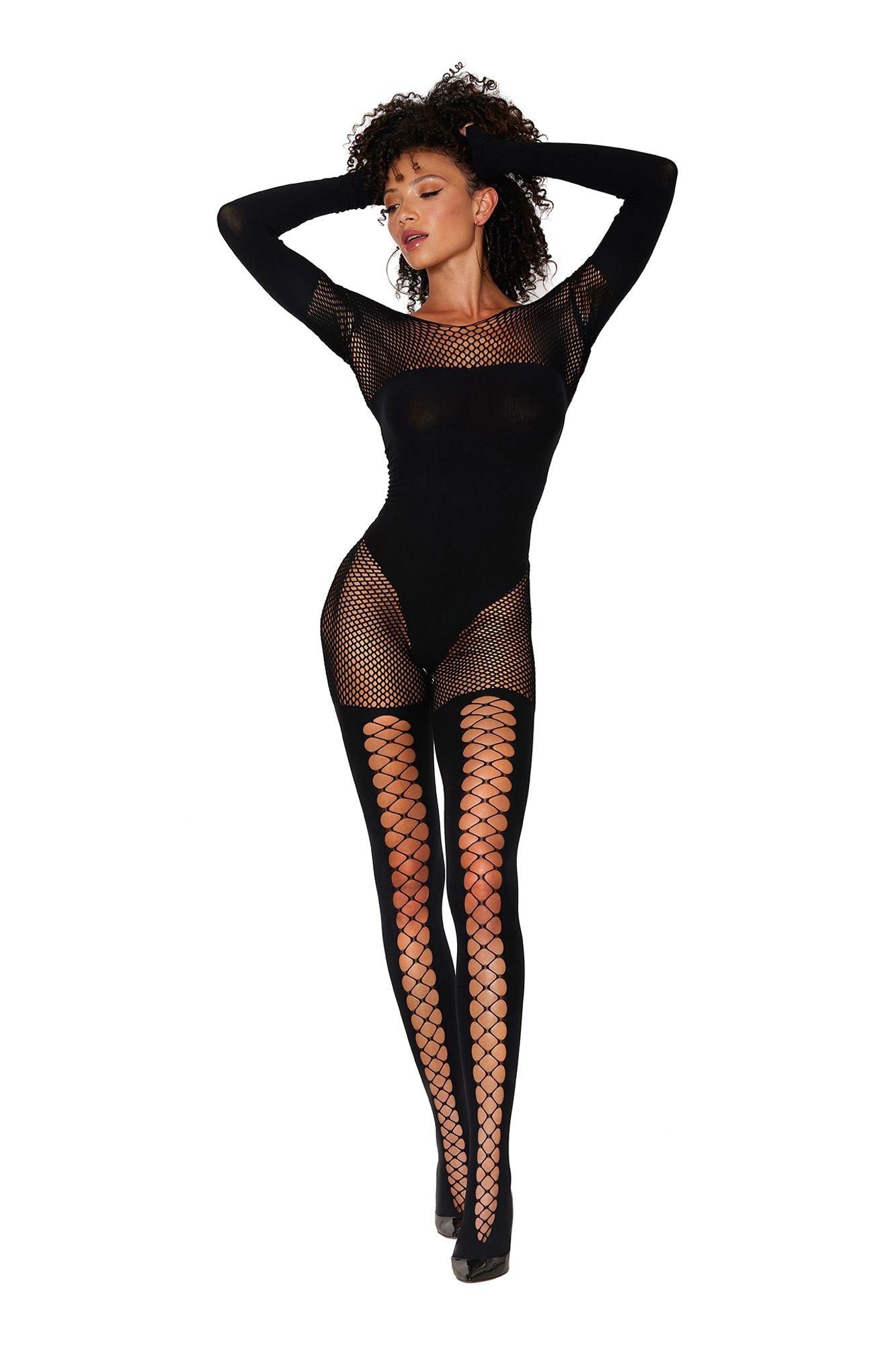 Enticing Shadows: Opaque Fishnet Temptation Teddy