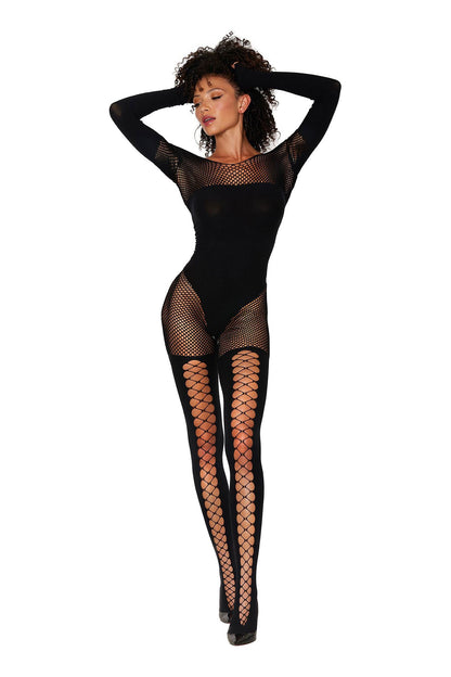 Enticing Shadows: Opaque Fishnet Temptation Teddy